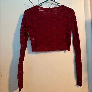Red laces crop top with long sleeves